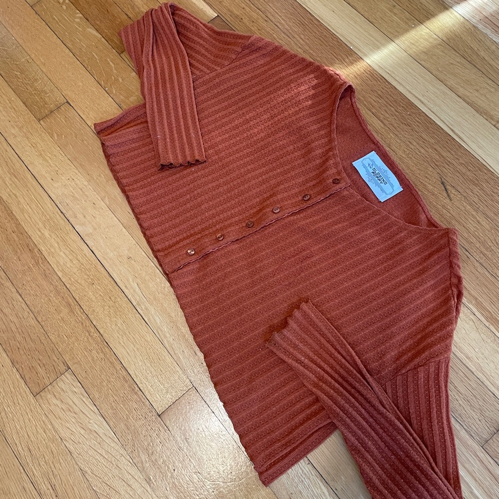 Rust, Button Down, Patchwork Knit Sweater - image 2